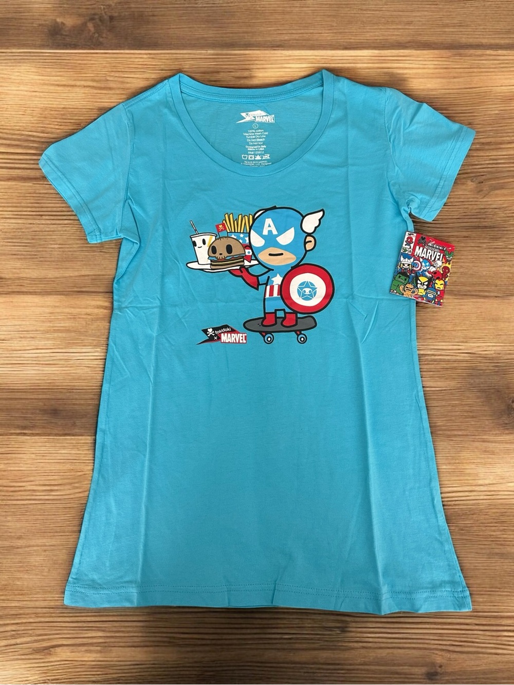 NEW Tokidoki x Marvel - Captain America Women's T-Shirt Size Large Blue